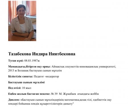 Тазабекова Индира Ниятбековна