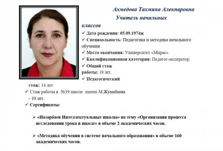 Ахмедова Тахмина Алекпаровна