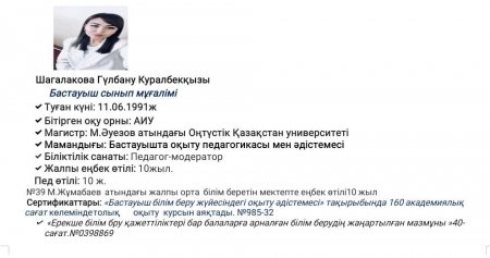 Шагалакова Гулбану Куралбекқызы